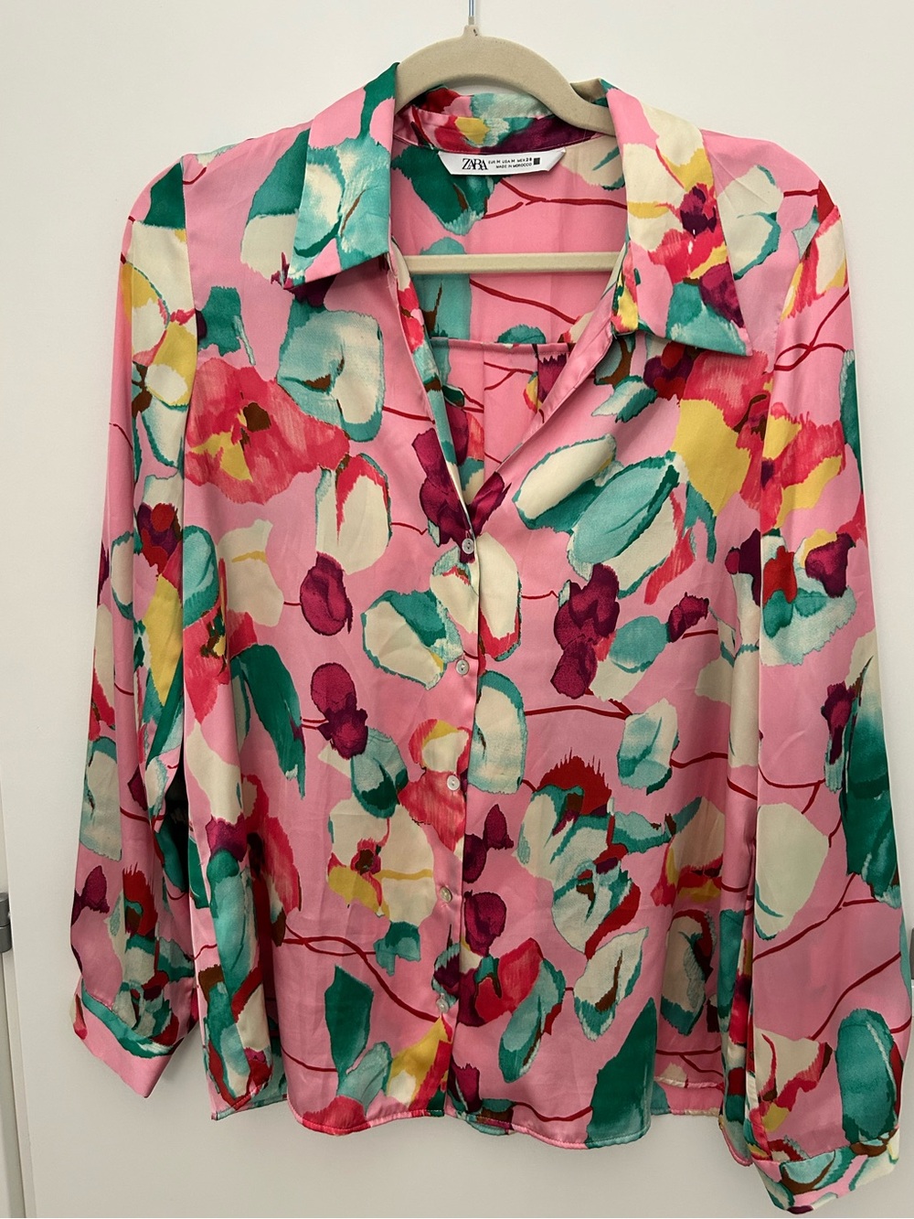 ZARA Pink Multicolor Floral Button-Down Shirt